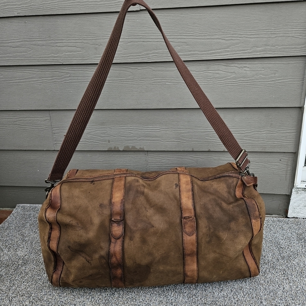 Vintage J CREW Oarsman Rugged Leather Weekender Bag Large Travel Duffle Worn - Picture 11 of 16